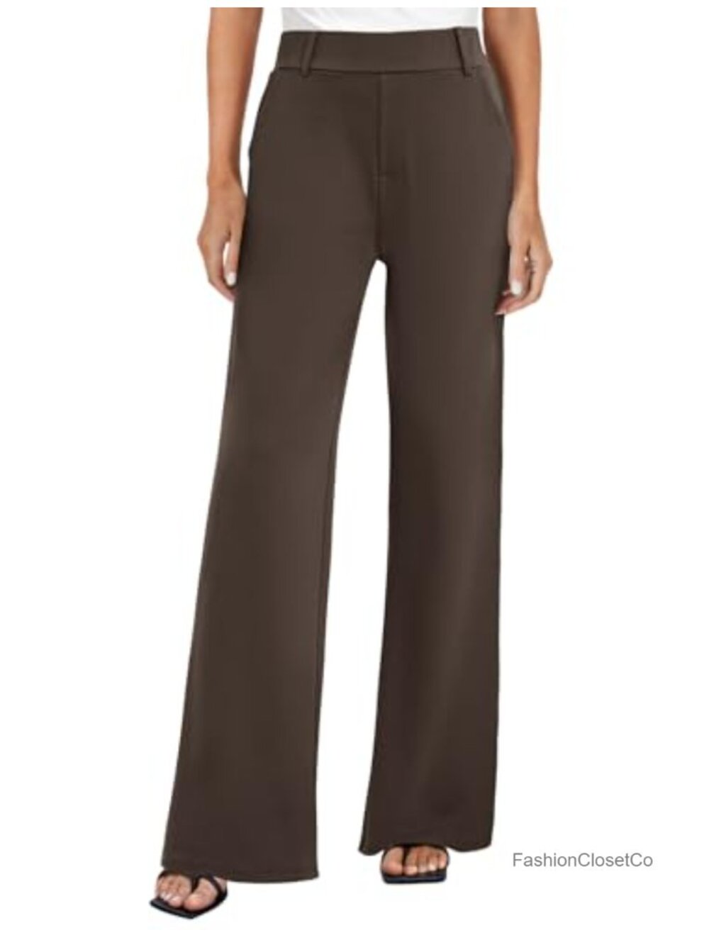 Stretchy High Waist Wide Leg Dress Pants with Pockets